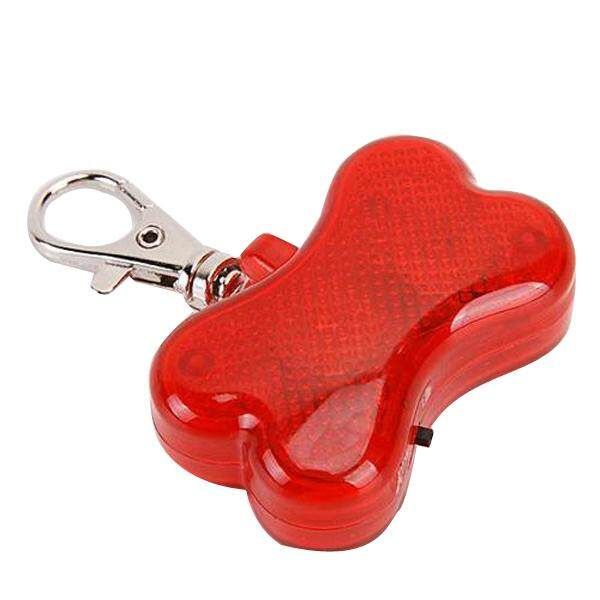 1 Pet Dog Cat Bone Shape LED Blink Flashing Safety Light Tag Collar Red Key Ring