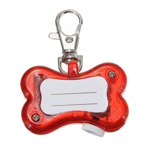 1 Pet Dog Cat Bone Shape LED Blink Flashing Safety Light Tag Collar Red Key Ring