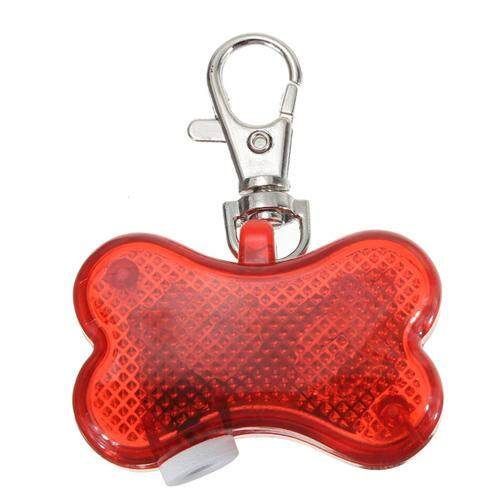 1 Pet Dog Cat Bone Shape LED Blink Flashing Safety Light Tag Collar Red Key Ring