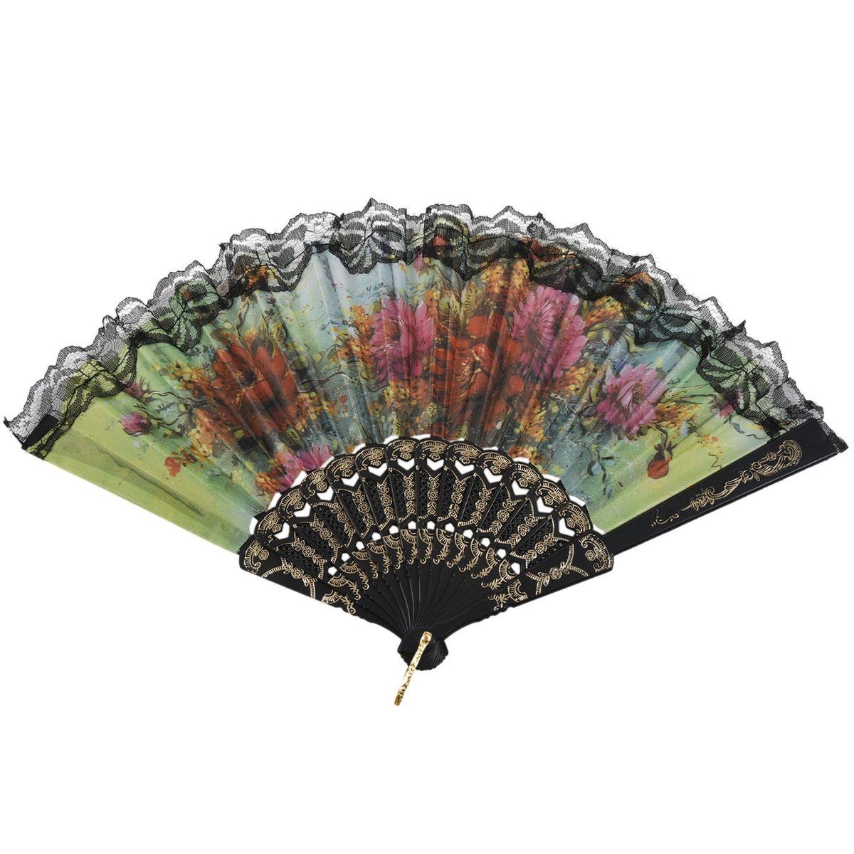 Lady flower Print Chinese Japanese Foldable Hand Fan