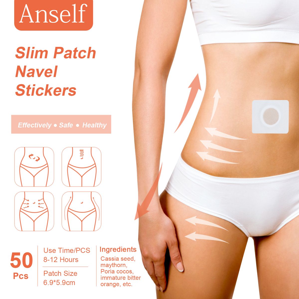 50Pcs Slim Patch Navel Sticker Anti-Obesity Fat Burning For