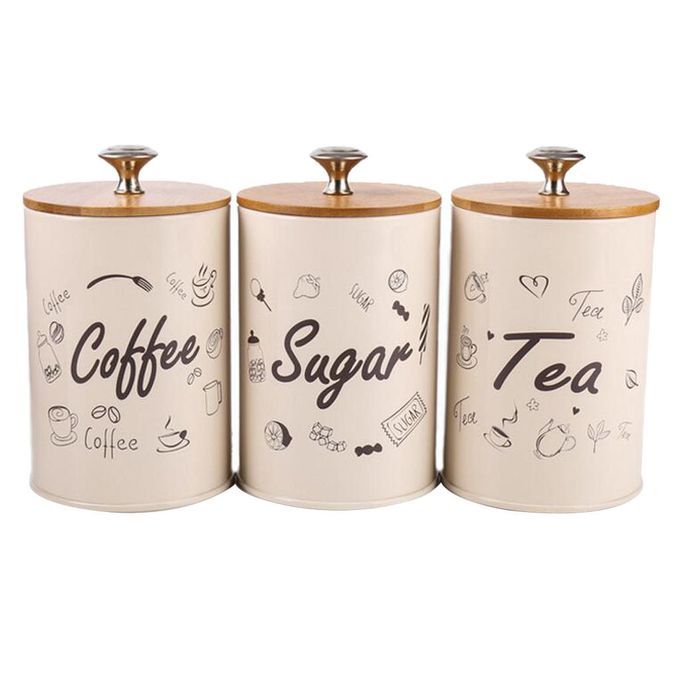 3pcs Kitchen  For Sugar Coffee Tea Fresh Storage Metal Spice