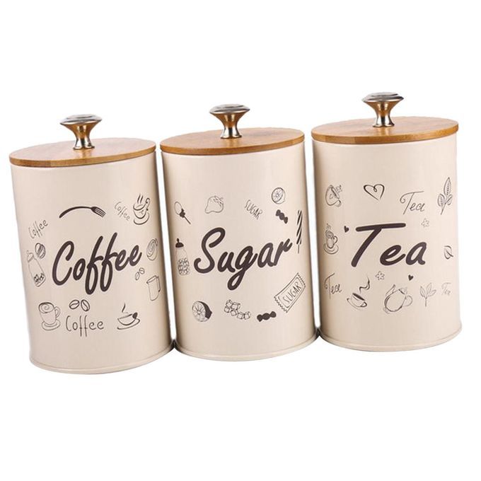 3pcs Kitchen  For Sugar Coffee Tea Fresh Storage Metal Spice
