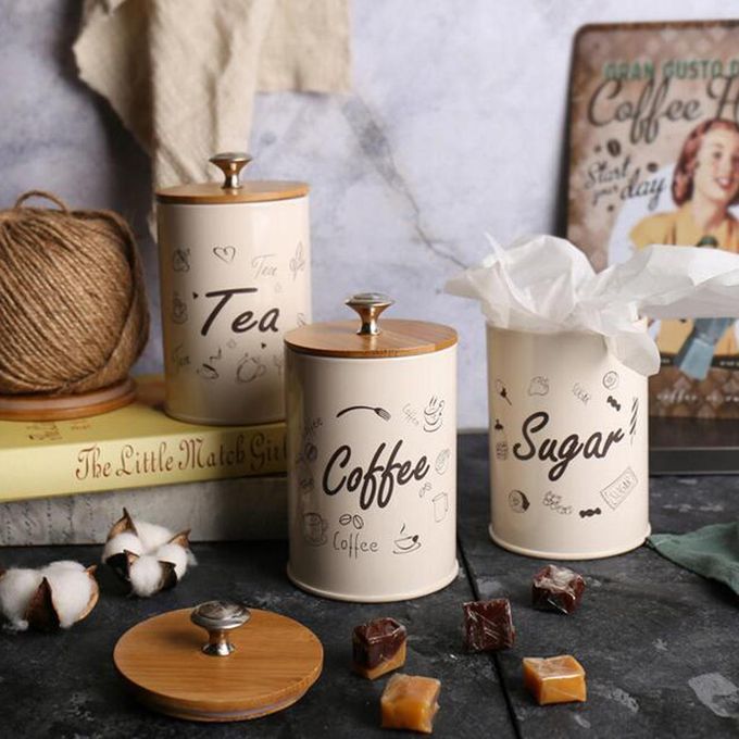3pcs Kitchen  For Sugar Coffee Tea Fresh Storage Metal Spice