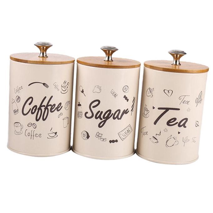 3pcs Kitchen  For Sugar Coffee Tea Fresh Storage Metal Spice