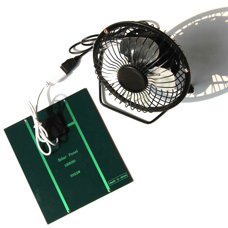 NEW-2.5W 5V Solar Powered Panel Iron Fan For Home Office
