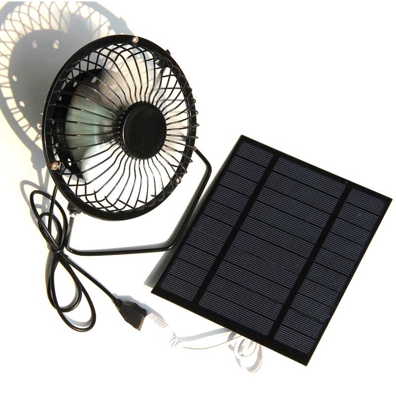 NEW-2.5W 5V Solar Powered Panel Iron Fan For Home Office