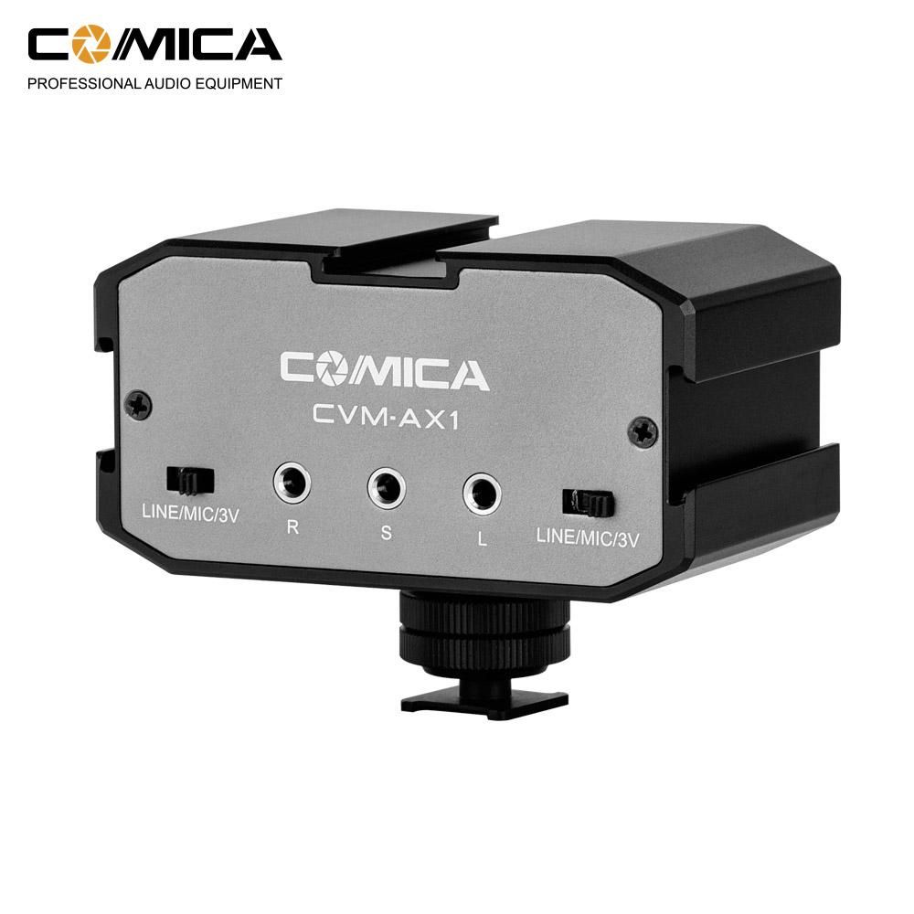 CoMica CVM-AX1 Audio Mixer Adapter Universal Dual Channel 3.5mm Port Mixer Support Real-time Monitoring Mono/Stereo Output Switch for DSLR Camera Camcorder for 3.5mm Positive & Passive Microphone