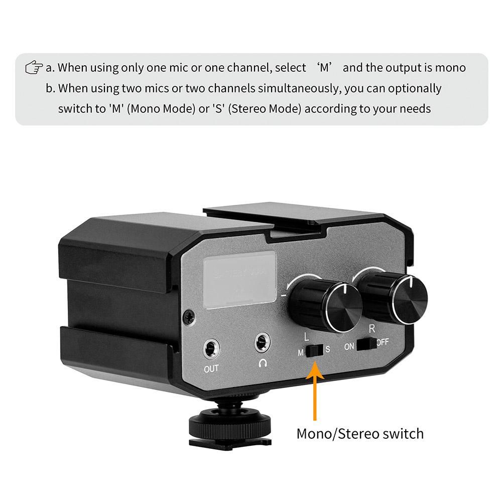 CoMica CVM-AX1 Audio Mixer Adapter Universal Dual Channel 3.5mm Port Mixer Support Real-time Monitoring Mono/Stereo Output Switch for DSLR Camera Camcorder for 3.5mm Positive & Passive Microphone
