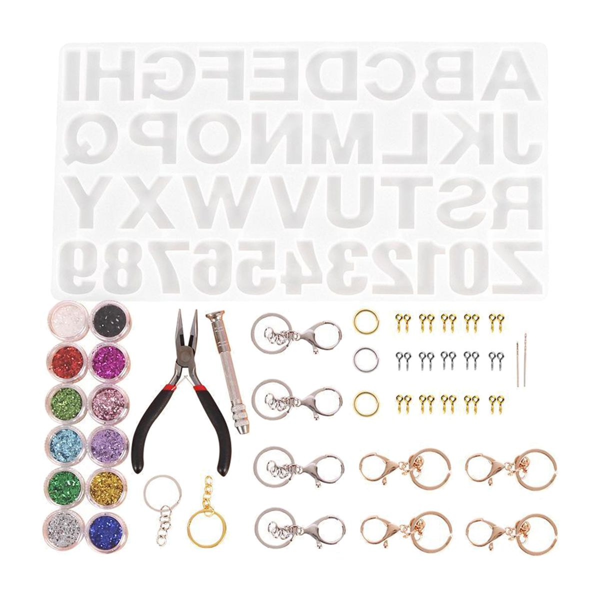117Pcs Alphabet Resin Casting Silicone Mold DIY Epoxy Keychain Pendant