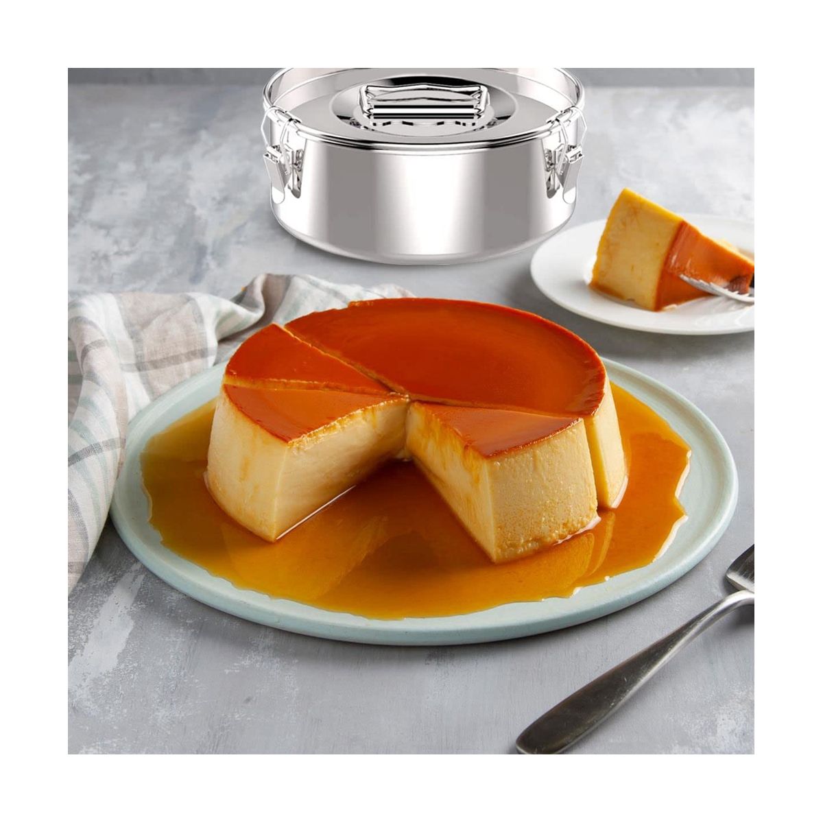 Flan Pan Flanera Mold Stainless Steel Flan Mold with Lid - Flan Maker for 6 Quart Pot