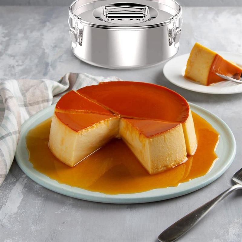 Flan Pan Flanera Mold Stainless Steel Flan Mold with Lid - Flan Maker for 6 Quart Pot