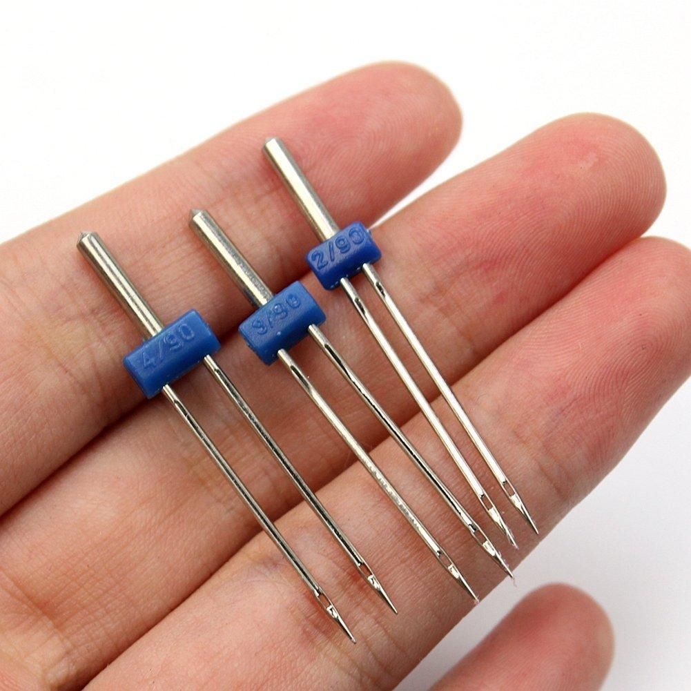3 Pcs Double Twin Needles Pins (3 Size Mixed 2.0/90 3.0/90 4.0/90) With 3Pcs Groove Pintuck Presser Foot Sewing Machine Accessories