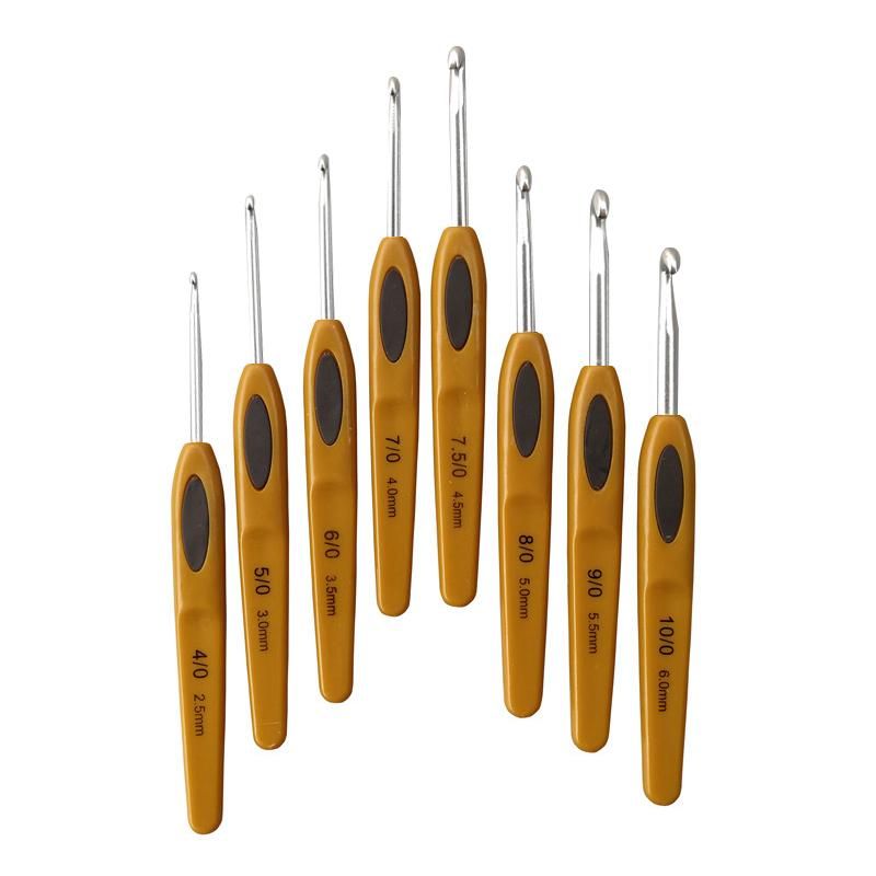 8Pcs/Set Crafts Hook Knitting Yarn Single Crocheting Silicone Crochet Ergonomic Soft Aluminium
