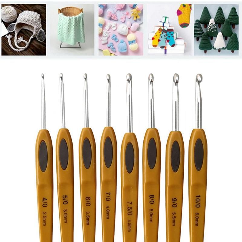 8Pcs/Set Crafts Hook Knitting Yarn Single Crocheting Silicone Crochet Ergonomic Soft Aluminium