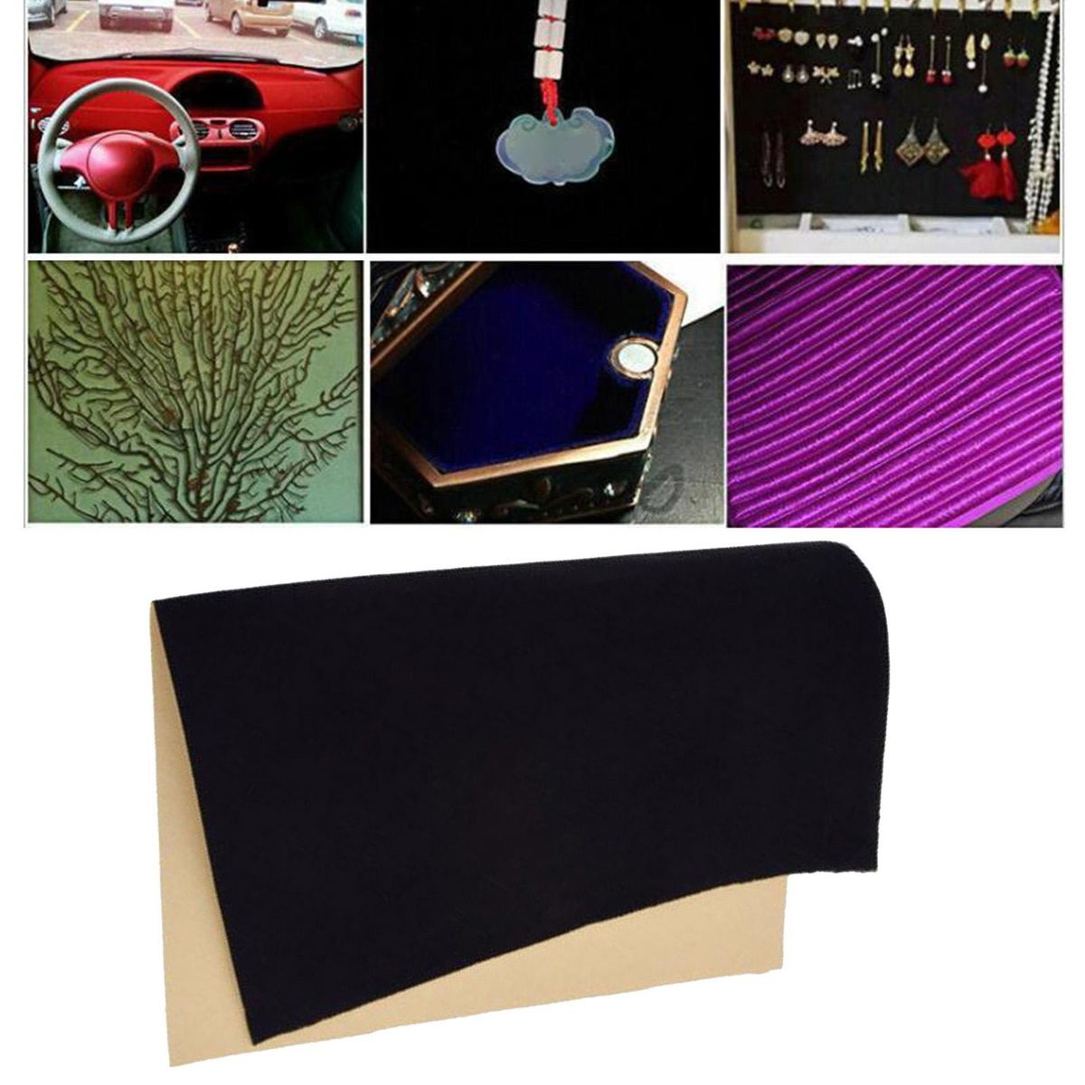 Self Adhesive Velvet Fabric DIY Liner Paper Bows Jewelry Drawer Black