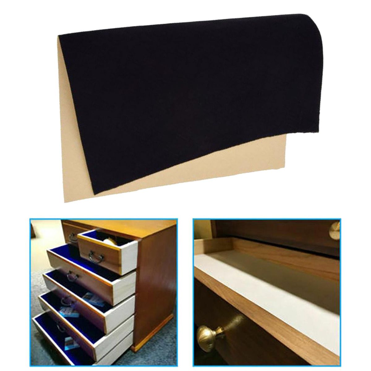 Self Adhesive Velvet Fabric DIY Liner Paper Bows Jewelry Drawer Black