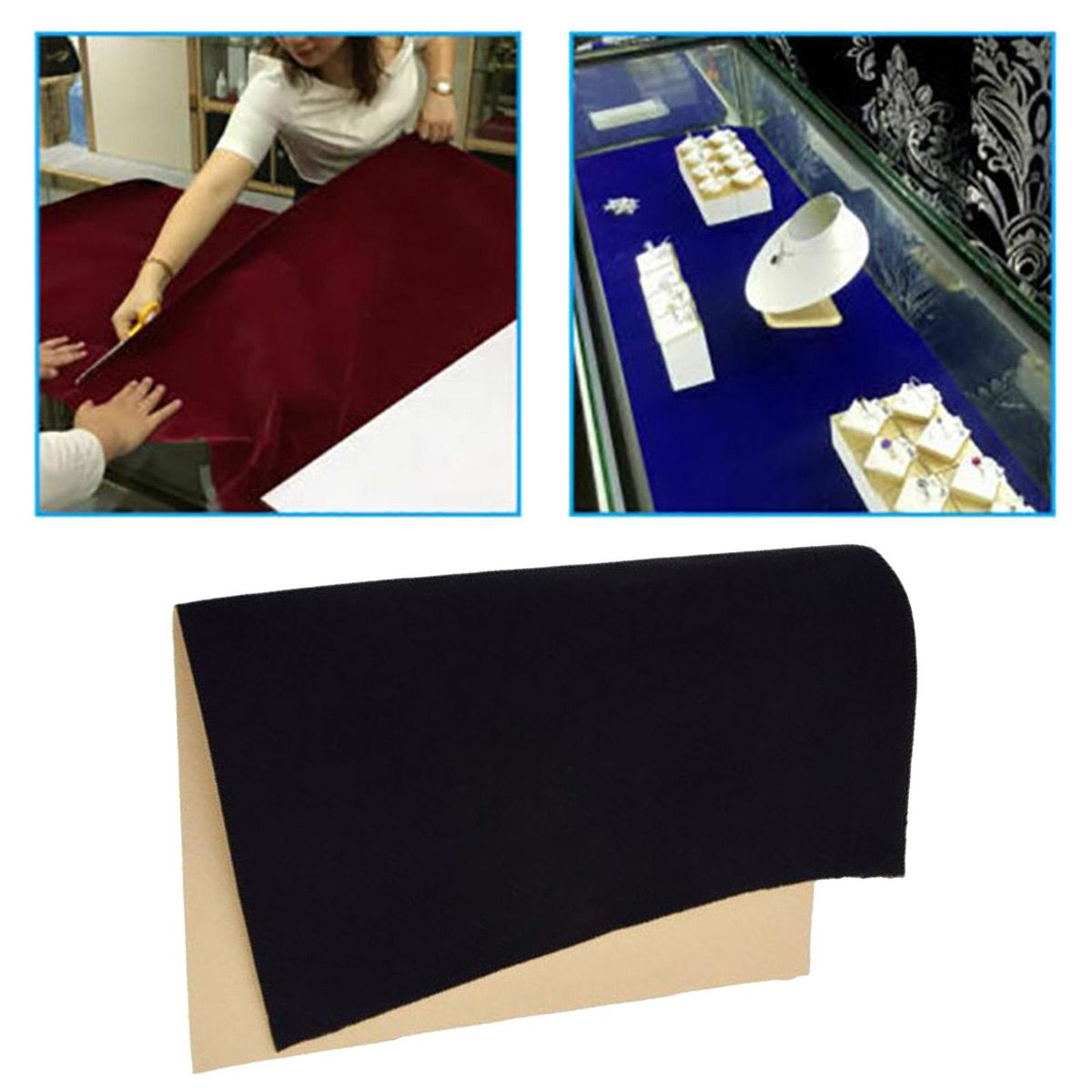 Self Adhesive Velvet Fabric DIY Liner Paper Bows Jewelry Drawer Black