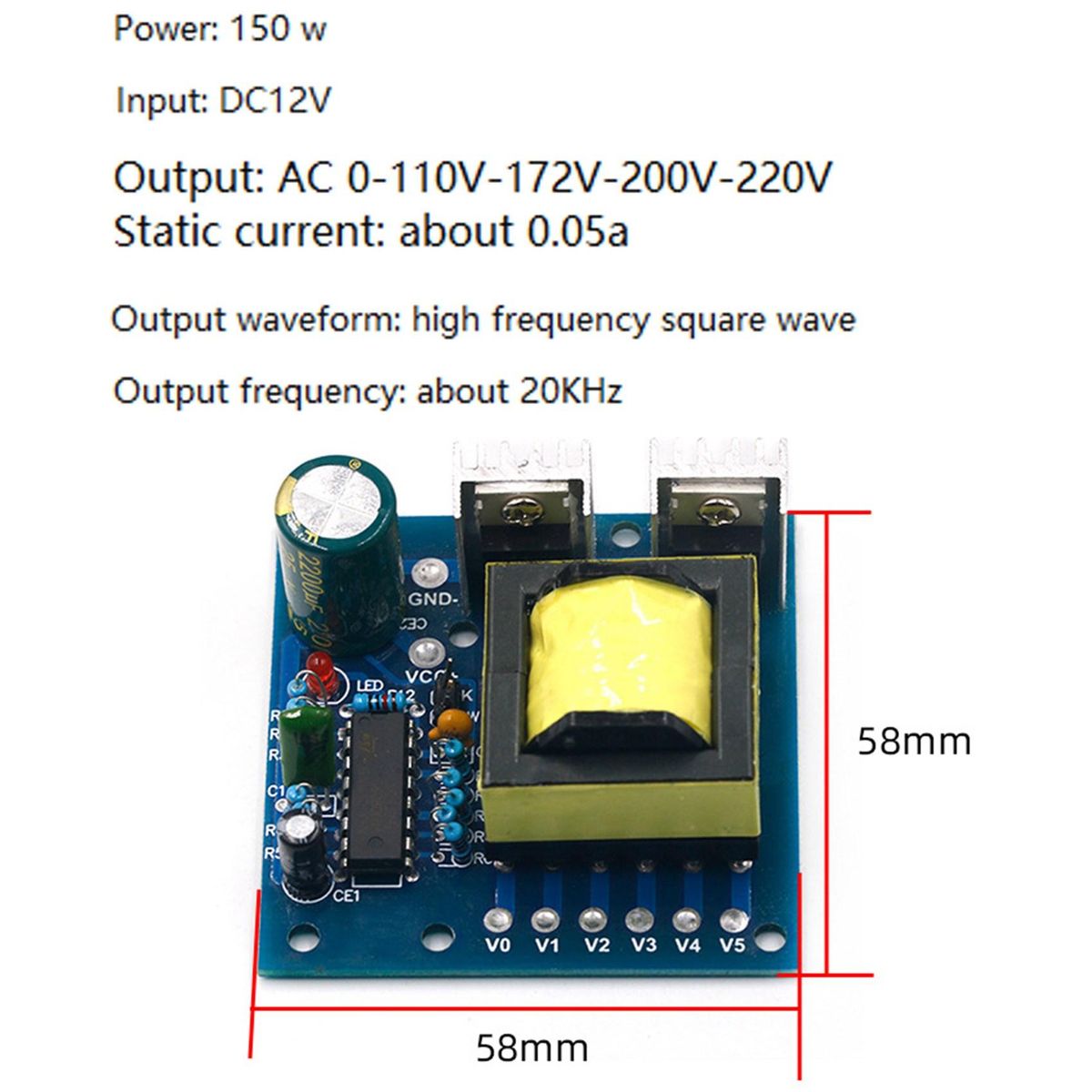 150W Car DC 12V to AC 110V 220V 20KHZ Power Inverter