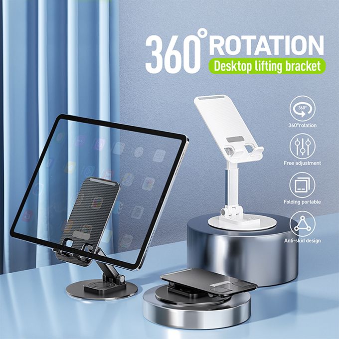 360 Rotation Foldable Lifting Phone Holder Pad Tablet Universal Mount  Desktop Stand Adjustable Aluminum Alloy Bracket