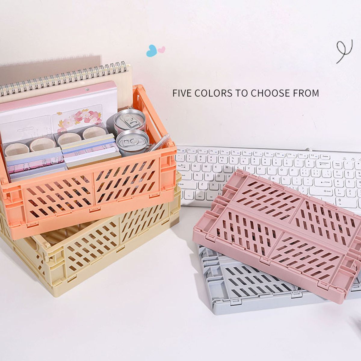 Storage Basket Collapsible Large Capacity Plastic-Pink