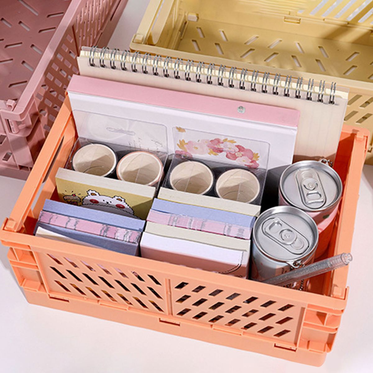 Storage Basket Collapsible Large Capacity Plastic-Pink