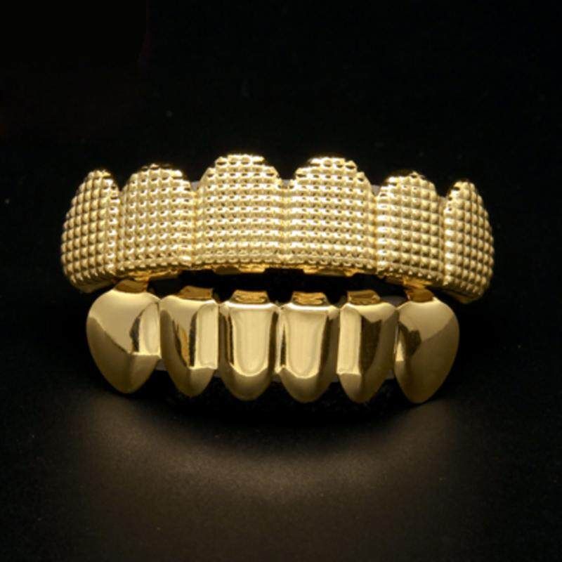 Big 9 Fold Teeth Grillz Square Pyramid Gold - Plated Hip - Tooth Accessory Factory Direct Sales Golden