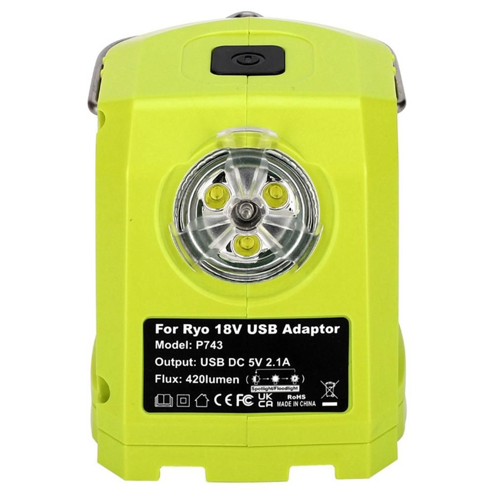 LED Work Light for RYOBI 14.4V-18V Li-Ion Battery Dual USB