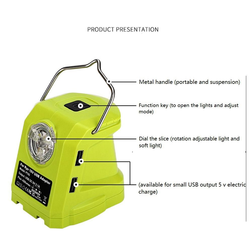 LED Work Light for RYOBI 14.4V-18V Li-Ion Battery Dual USB