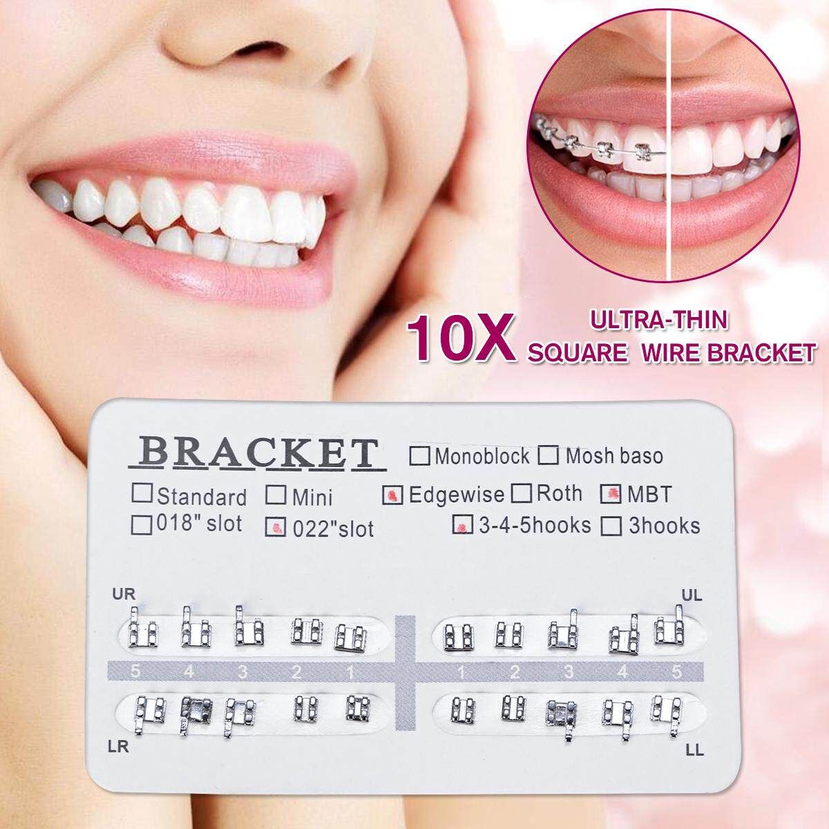 10 Pack Dental Orthodontic Bracket Braces Ultra-thin Square Wire 022 3-4-5 Hooks
