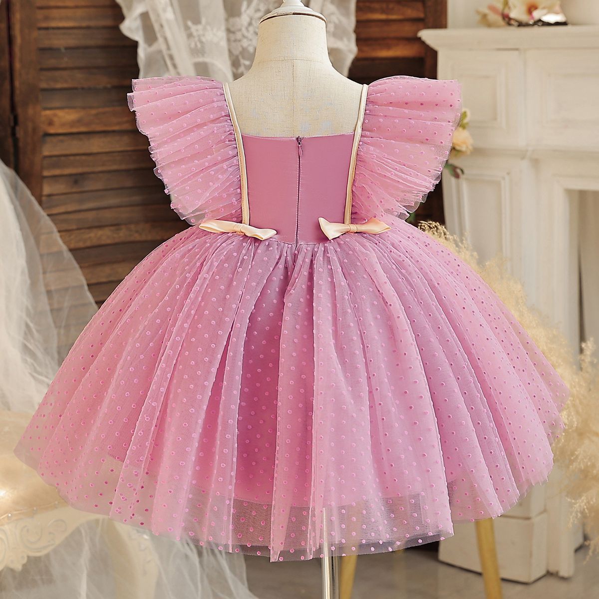 BABY GIRL QUALITY FIRST BIRTHDAY STRIPE BOW GOWN - PINK - BG411