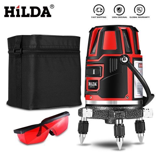 Laser Level 5 Laser Lines 6 Points 360 Degrees Rotary 635nm Outdoor Mode - Receiver And Tilt Slash Available Auto Line