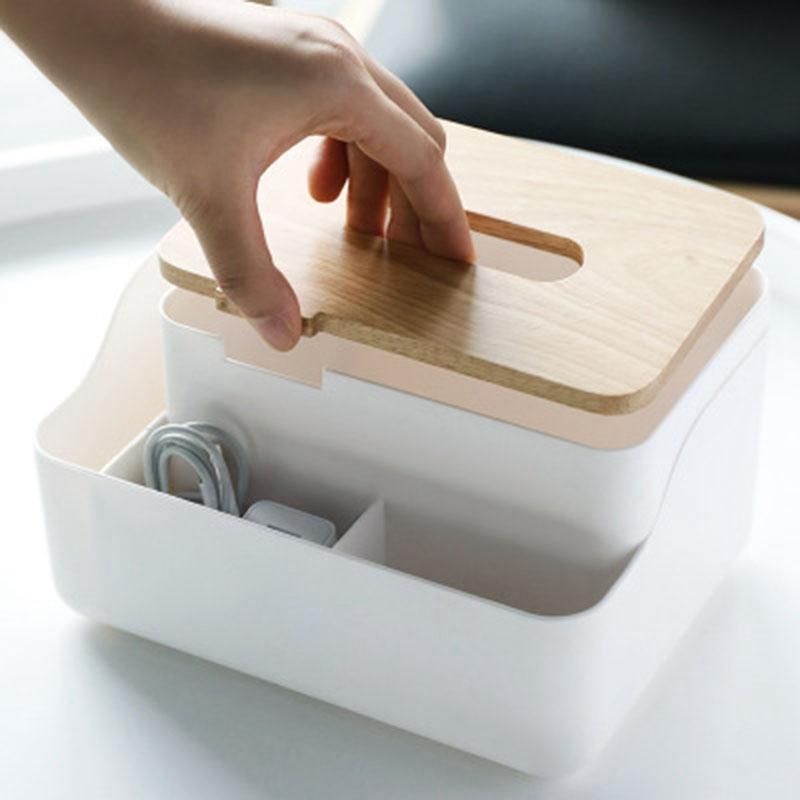 Bamboo Wood Cover Plastic Tissue Box Paper Towel