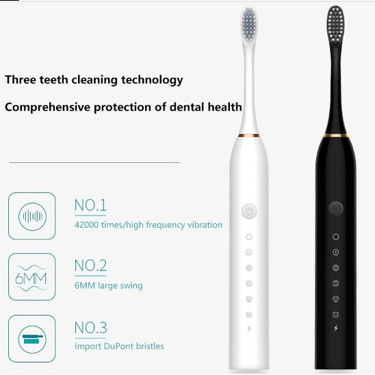 Electric Toothbrush Sonic Vibration 6 Files Soft Fur USB