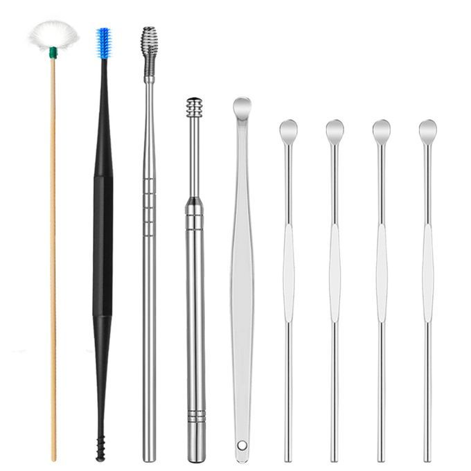 9pcs/set Ear Cleaner Kits Stainless Steel Earpick Wax