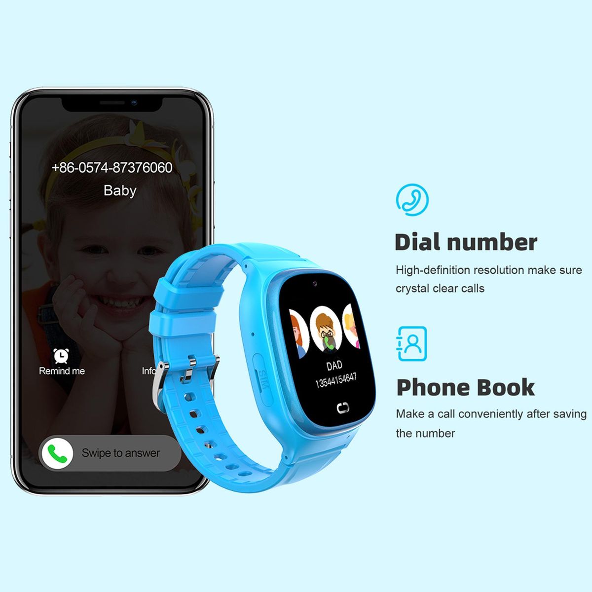 TD-45 2G Kids Smart Phone Watch Children Smartwatch SOS Call Voice Chat IP67 Waterproof with Nano SIM Card Slot LBS Location Camera Clock Silicone Strap Girls Boys Toys Gifts