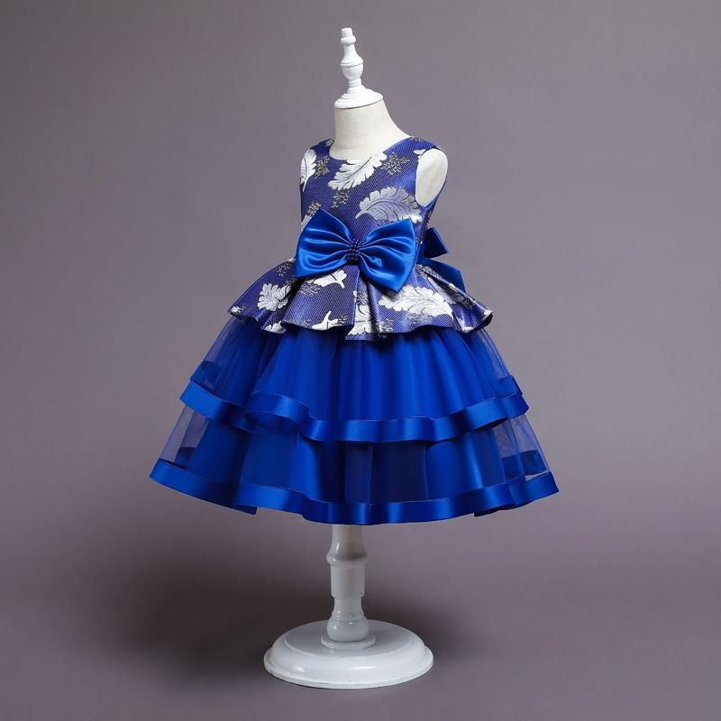 GIRL BIRTHDAY LEAF DESIGN MIX LAYERED GOWN - ROYAL BLUE - G360