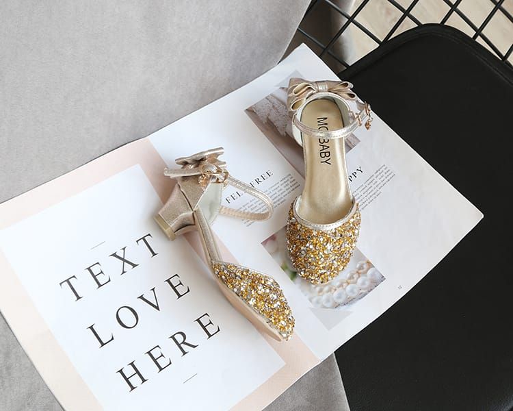 Big Girl Glitter Birthday Party Shoes With Heels - Gold