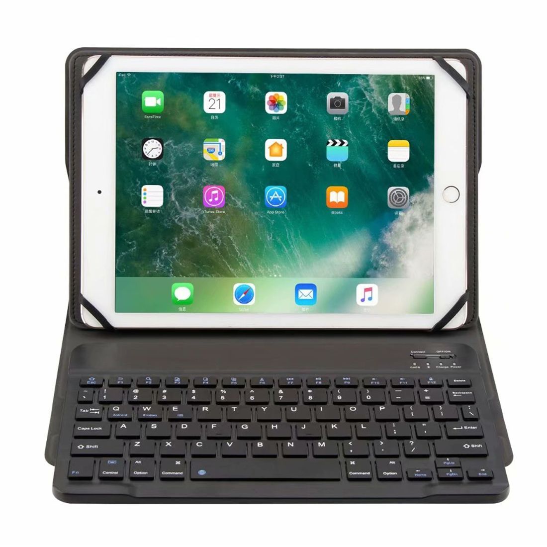 TH10-C For Android & Apple & Windows System 9.7-10 Inch Universal Detachable Bluetooth Keyboard Protective Case With Stand(Black)