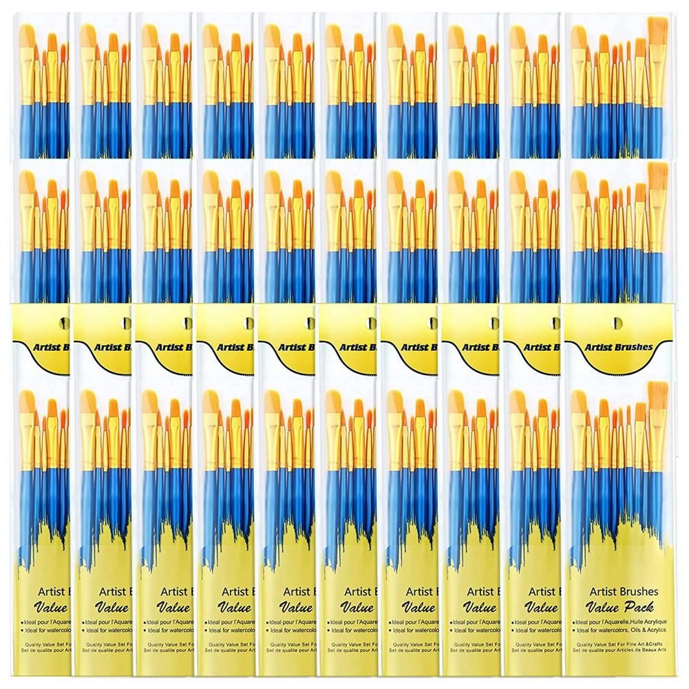 Acrylic Paint Brush Set, 30Packs/300Pcs Nylon Hair Paint Brush for Oil and Watercolor Round Pointed Tip Paintbrushes