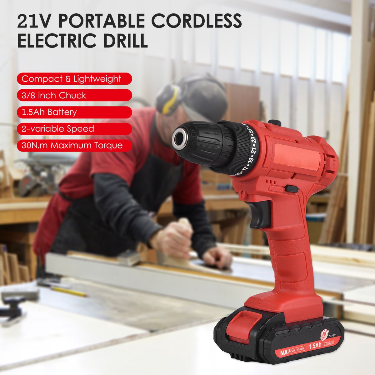 Electric Drill 3/8 Inch Chuck Handheld Power Drill Screwdriver