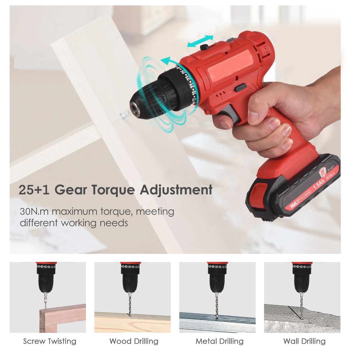 Electric Drill 3/8 Inch Chuck Handheld Power Drill Screwdriver