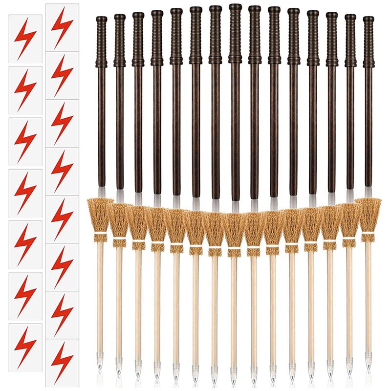 45 Pcs Wand Pencils Wizard Party Supplies Include 15 Wooden Wand Pencils 15 Broom Pencils 15 Flash Bolt Tattoos
