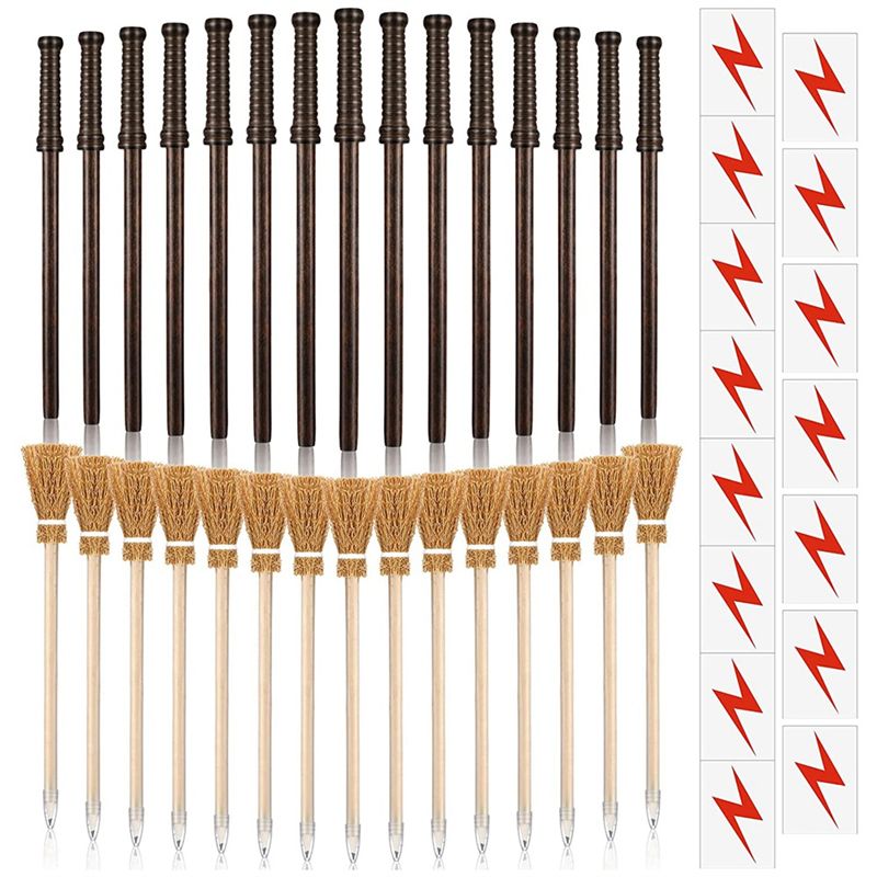 45 Pcs Wand Pencils Wizard Party Supplies Include 15 Wooden Wand Pencils 15 Broom Pencils 15 Flash Bolt Tattoos