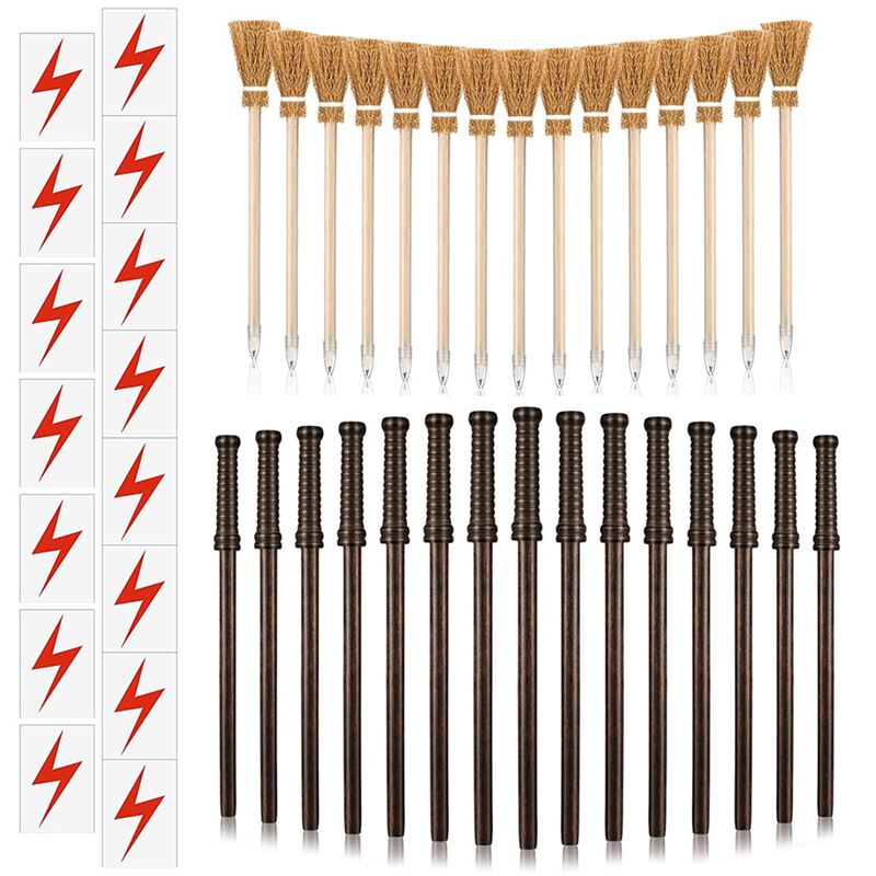 45 Pcs Wand Pencils Wizard Party Supplies Include 15 Wooden Wand Pencils 15 Broom Pencils 15 Flash Bolt Tattoos