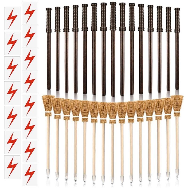 45 Pcs Wand Pencils Wizard Party Supplies Include 15 Wooden Wand Pencils 15 Broom Pencils 15 Flash Bolt Tattoos