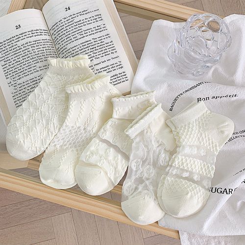Women Lace Mesh Breathable Socks Thin Ankle Socks 5 Pairs