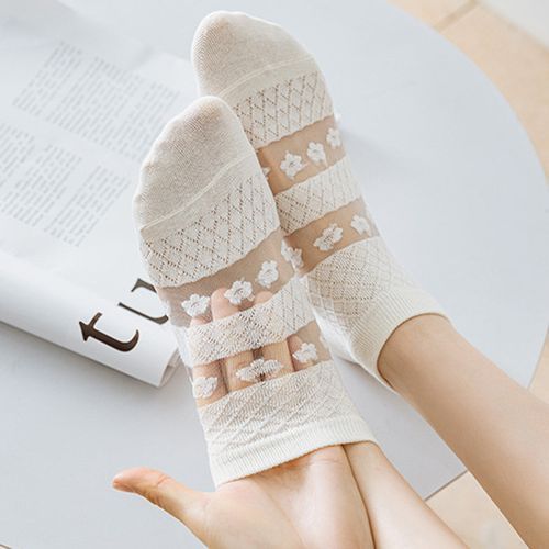 Women Lace Mesh Breathable Socks Thin Ankle Socks 5 Pairs