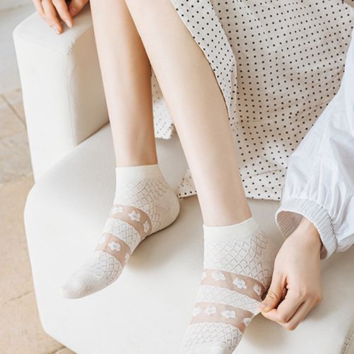 Women Lace Mesh Breathable Socks Thin Ankle Socks 5 Pairs