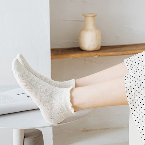Women Lace Mesh Breathable Socks Thin Ankle Socks 5 Pairs
